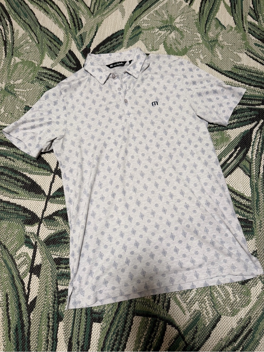 Travis Mathew’s Polo Shirt Golf White/Light Blue Printed Polo Medium